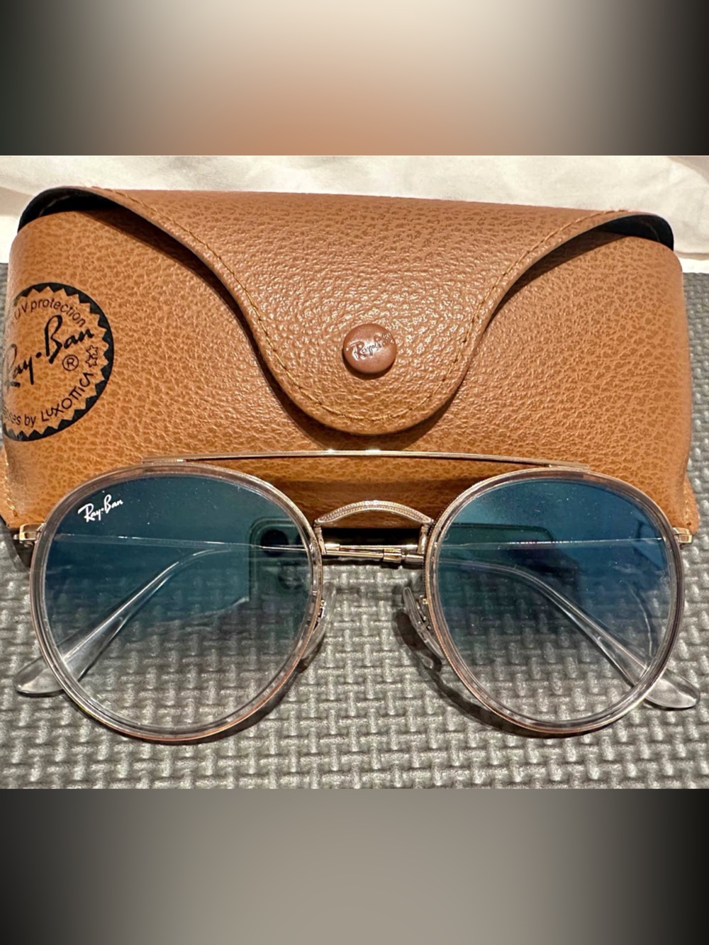 Ray-Ban Clear Frame Sunglasses with Blue Lenses